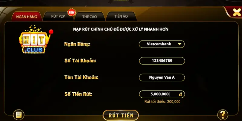 Quy trình rút tiền Hit club đơn giản chỉ vài bước