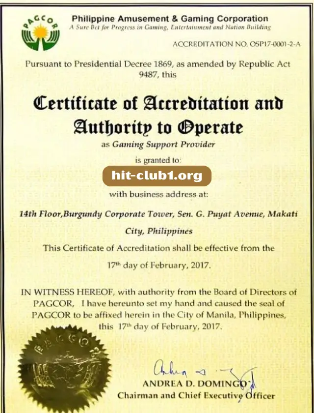 Giấy Phép Hoạt Động Hit club
